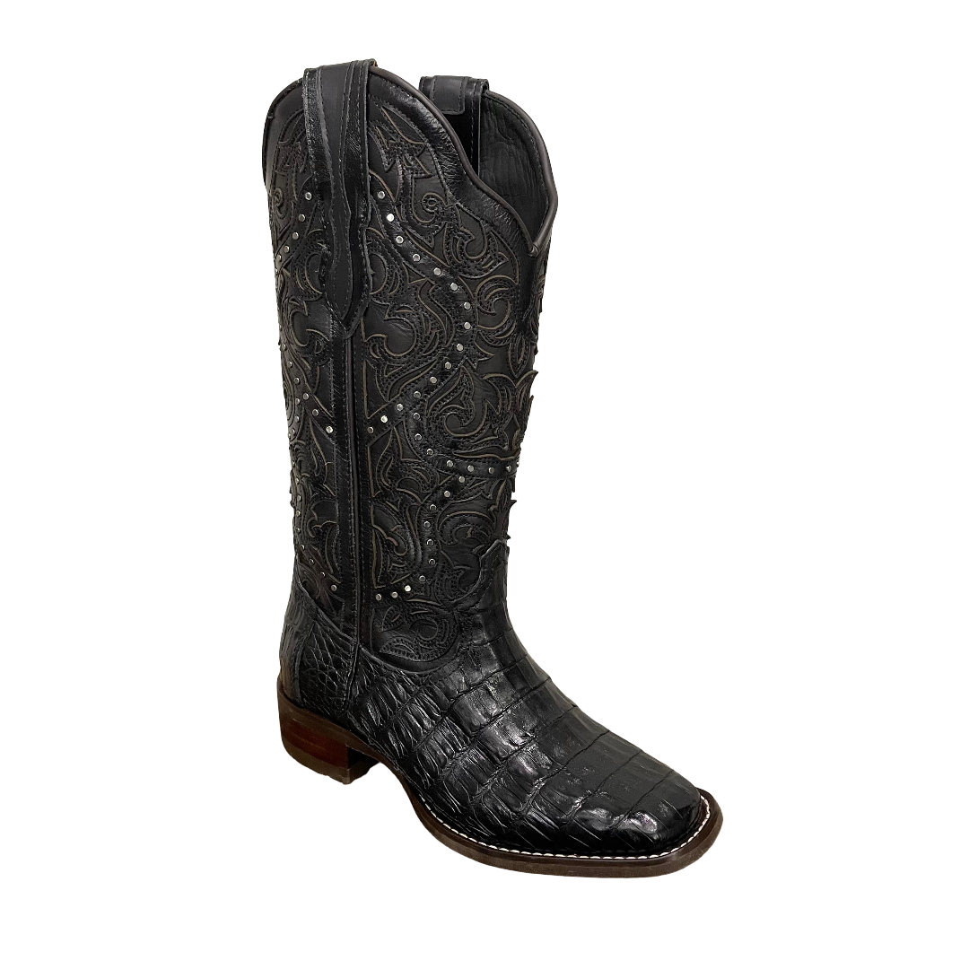 Bota Newest Quadrado Couro Jacaré