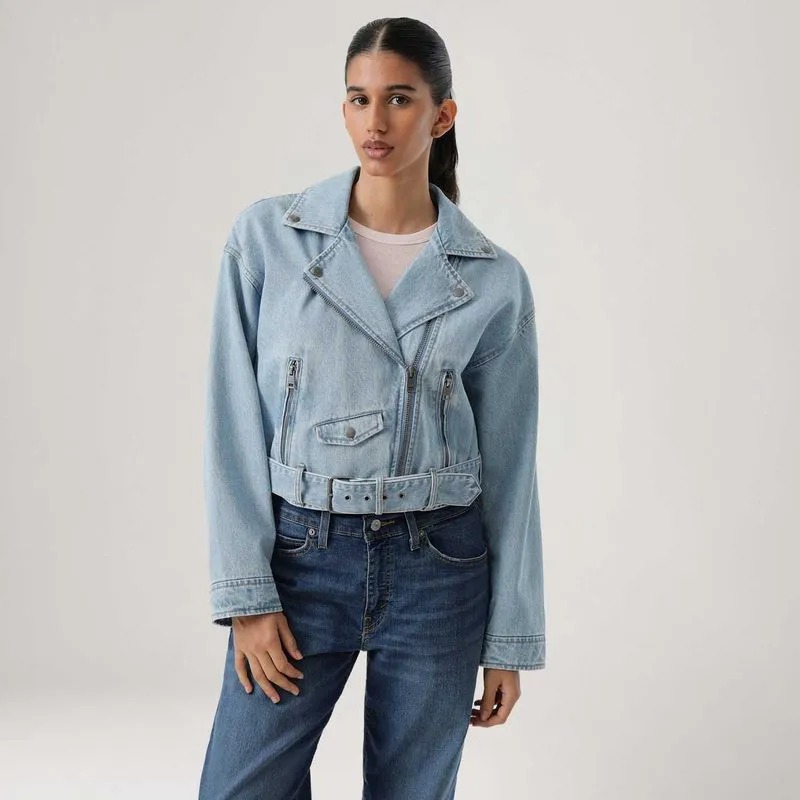 Jaqueta Jeans Levi's® Giii Moto Bubble Lavagem Clara - Imagem 2