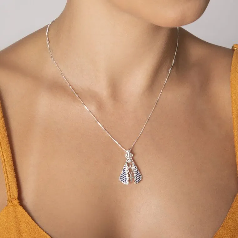 Colar Veneziana De 45 Cm Com Pingente De Nossa Senhora Aparecida Cravejada Z. Azul -prata 925 Religioso - Imagem 2