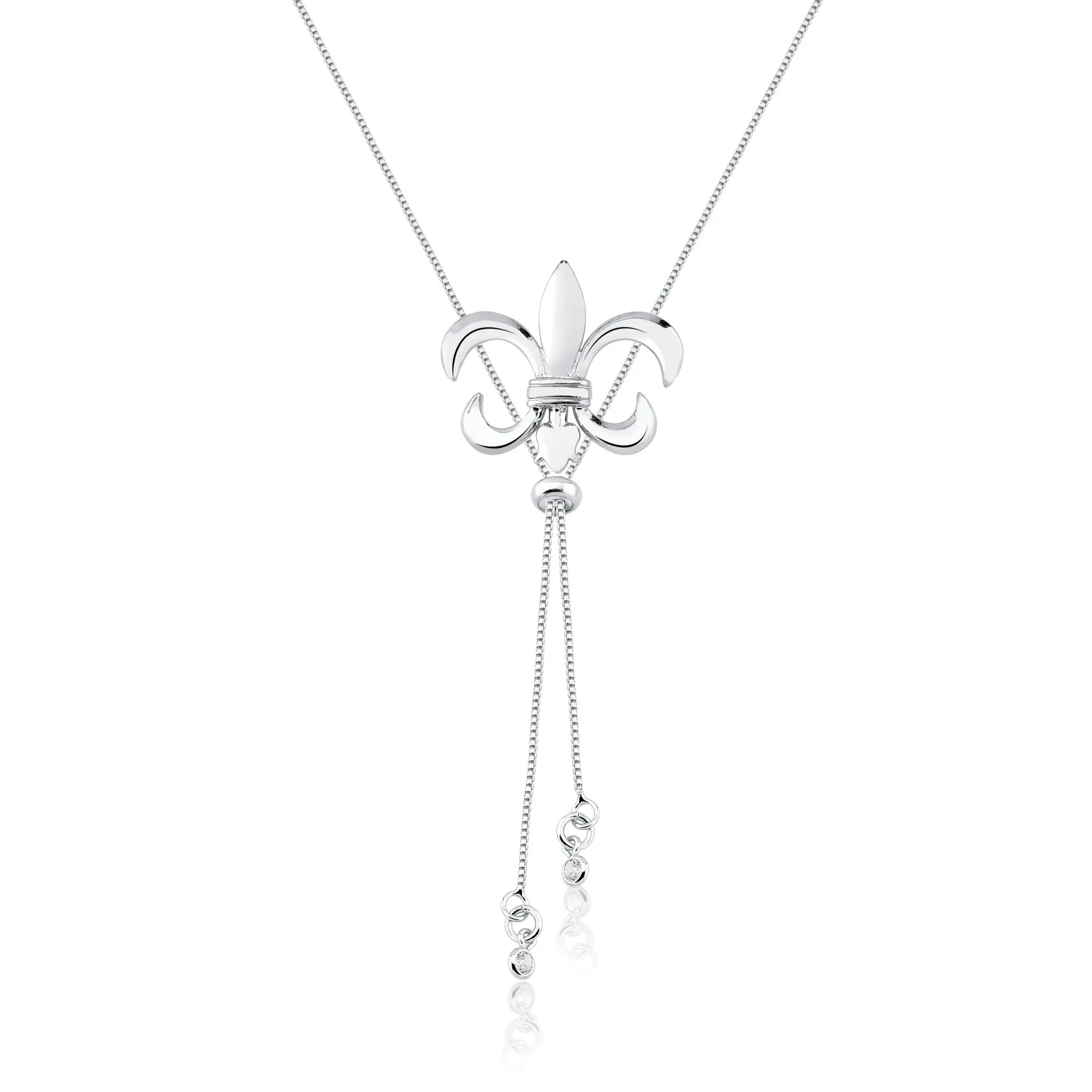 Colar Veneziana Gravata 80 Cm Com Pingente De Flor De Liz Prata 925 - Tradição